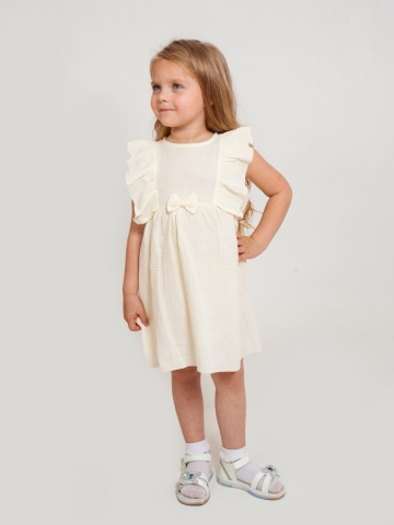 Купить 322-СЛ. Платье из муслина детское, хлопок 100% сливочный, р. 98,104,110,116 в Изобильном