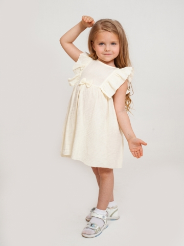 Купить 322-СЛ. Платье из муслина детское, хлопок 100% сливочный, р. 74,80,86,92 в Изобильном
